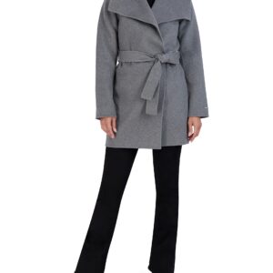 Tahari Women's Wool Wrap Coat with Tie Belt, Ash, Large