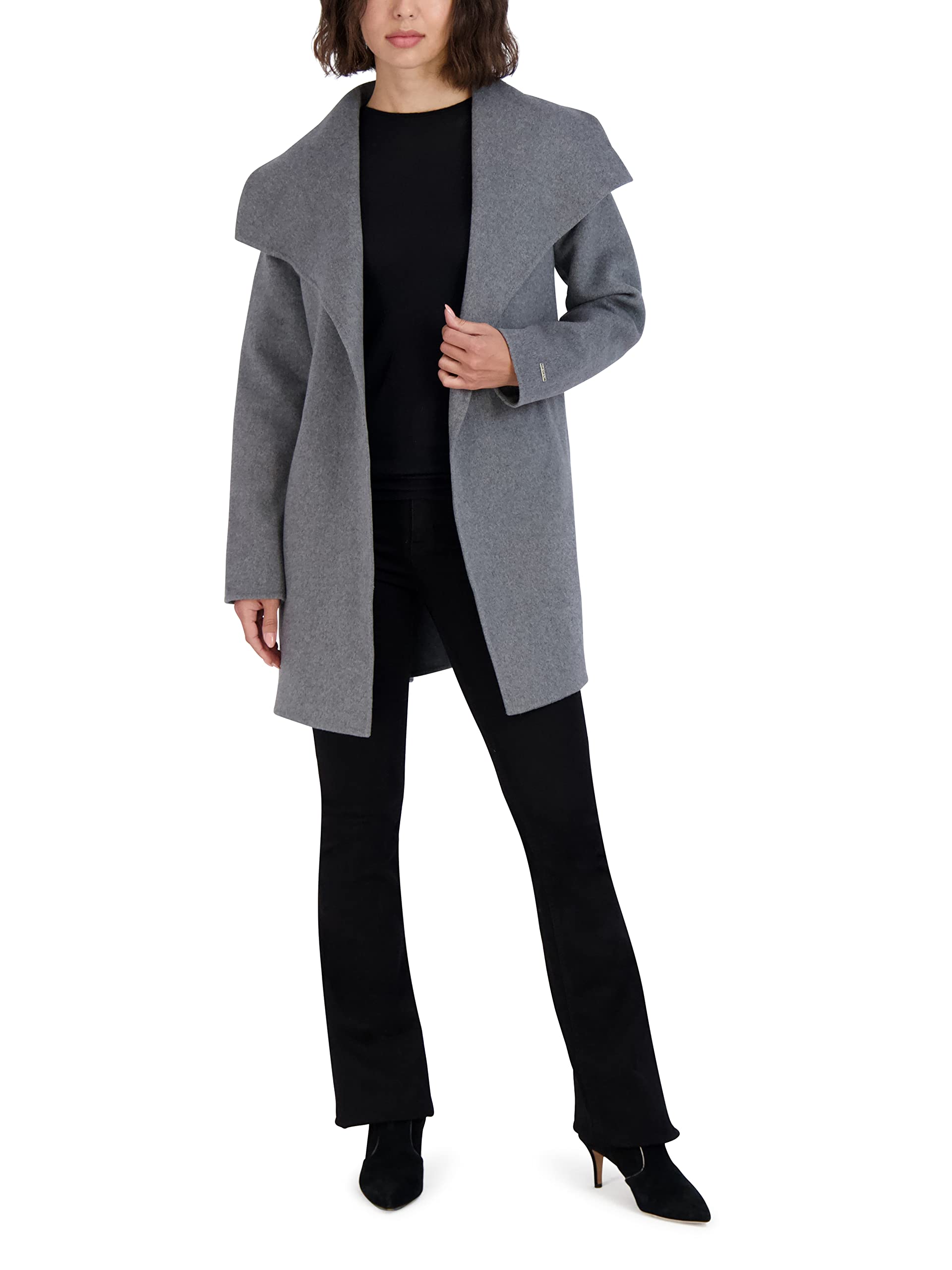 Tahari Women's Wool Wrap Coat with Tie Belt, Ash, Large