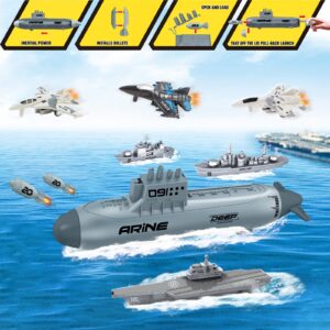 deAO Aircraft Carrier Toy Military Submarine Naval Ship Play Set with Planes Army Toy Battleship for Kids Boys Girls