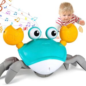 JATOTVE Crawling Crab Baby Toy, Infant Tummy Time Toys Boy Girl, Cute Walking Dancing Moving with Music and Light, Interactive Musical Toy for Kids Babies Toddlers Sensory Learning Crawl (Green)