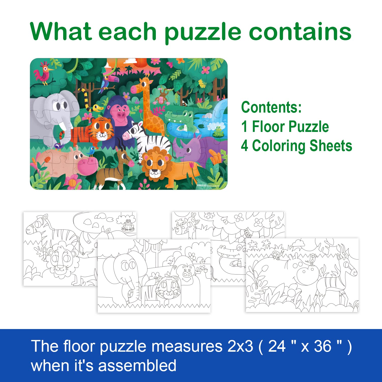 TAOZI&LIZHI Jumbo Jigsaw Puzzles, Jungle Animals, Large Floor Puzzle for Kids Ages 3-5, 4-8, Christmas Toddler Puzzles with Hand-held Gift Box, Preschool Learning & Education Toys(46 pcs, 2 x 3 feet)