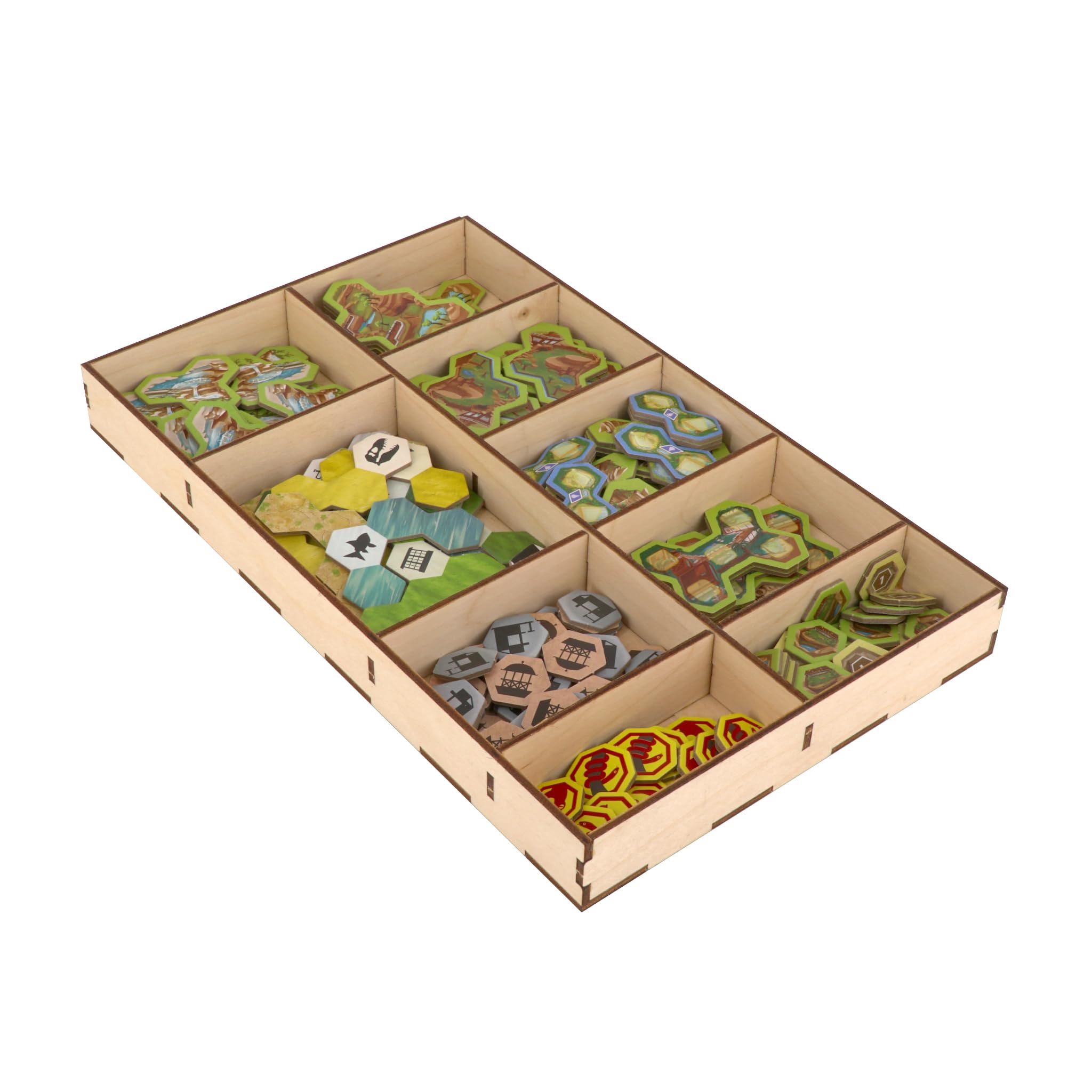 The Broken Token Ark Nova Compatible Game Organizer - Wood Storage Box with Multiple Trays for Cards, Bids, Players & More - Unofficial Wooden Game Organizer