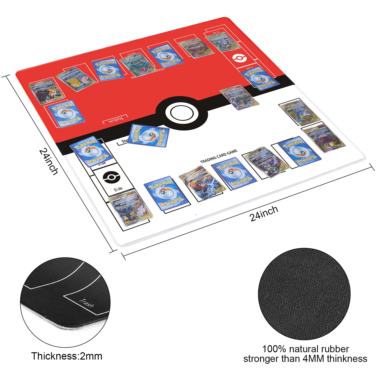 Biouai Playmat for Card Gameplay - Play Mat with Tube for 2 Player Trainer Game Playing（Red）