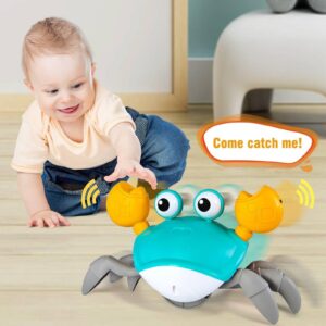 JATOTVE Crawling Crab Baby Toy, Infant Tummy Time Toys Boy Girl, Cute Walking Dancing Moving with Music and Light, Interactive Musical Toy for Kids Babies Toddlers Sensory Learning Crawl (Green)