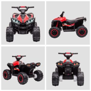 Aosom 12V Kids ATV Quad Car with Forward & Backward Function, Four Wheeler for Kids with Wear-Resistant Wheels, Music, Electric Ride-on ATV for Toddlers Ages 3+ Years Old, Red