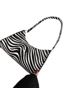 wdirara women's zebra print shoulder bag purse small zipper handbag black and white