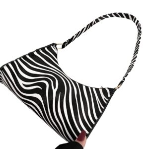 WDIRARA Women's Zebra Print Shoulder Bag Purse Small Zipper Handbag Black and White