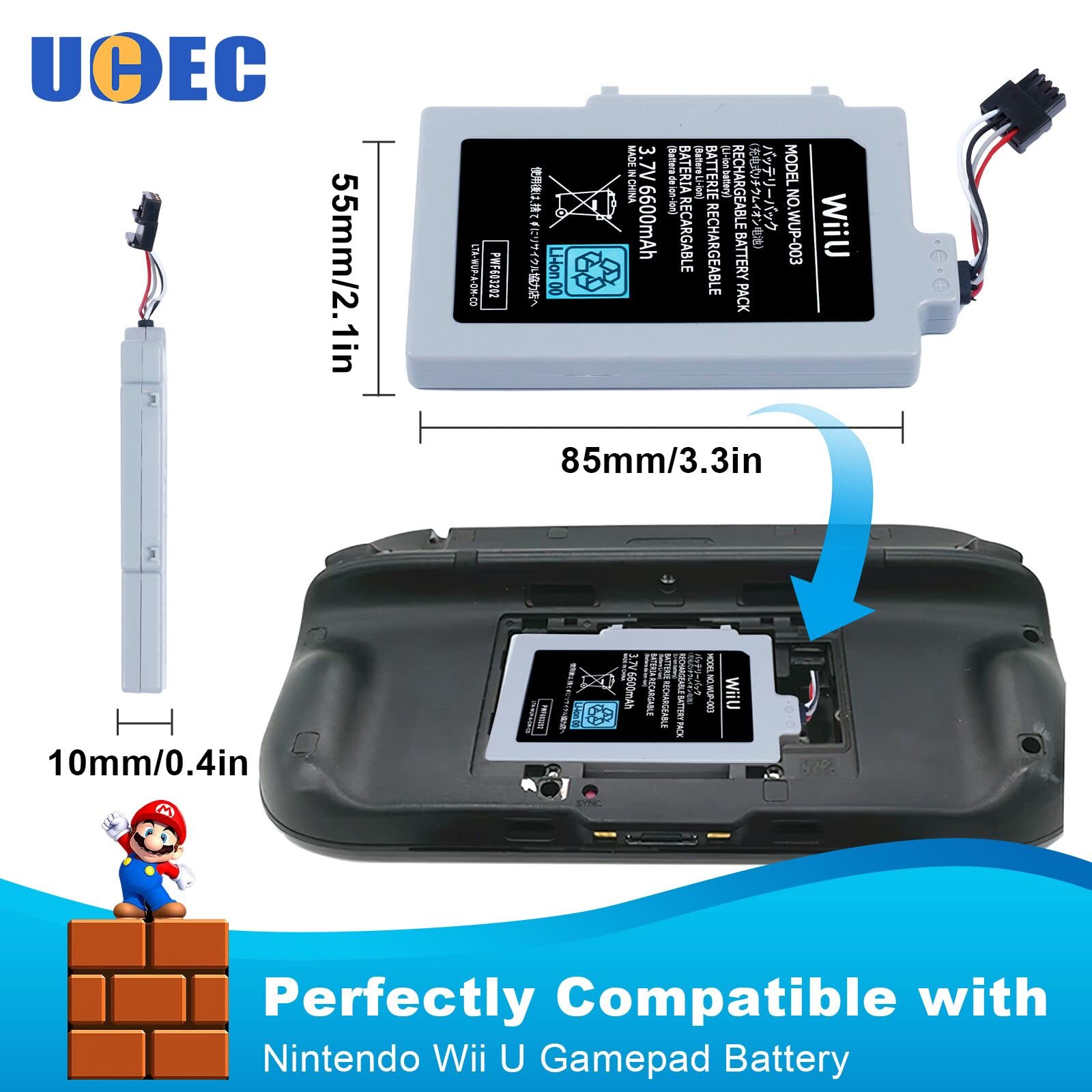 UCEC 6600mAh Wii U Gamepad Battery Replacement Rechargeable Battery Pack Wii Accessories for Nintendo Wii U Gamepad WUP-010, WUP-012