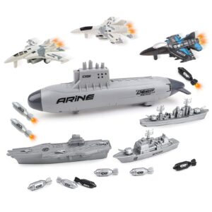 deao aircraft carrier toy military submarine naval ship play set with planes army toy battleship for kids boys girls