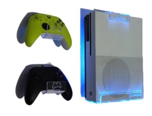 wall mount for xbox one with multicolor led lighting kit + 2 control mount (one s or x)