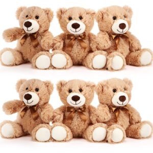 hydren 6 pcs bears bulk stuffed animal small bears baby shower bears plush toys employee appreciation easter graduation gifts(light brown, long plush)