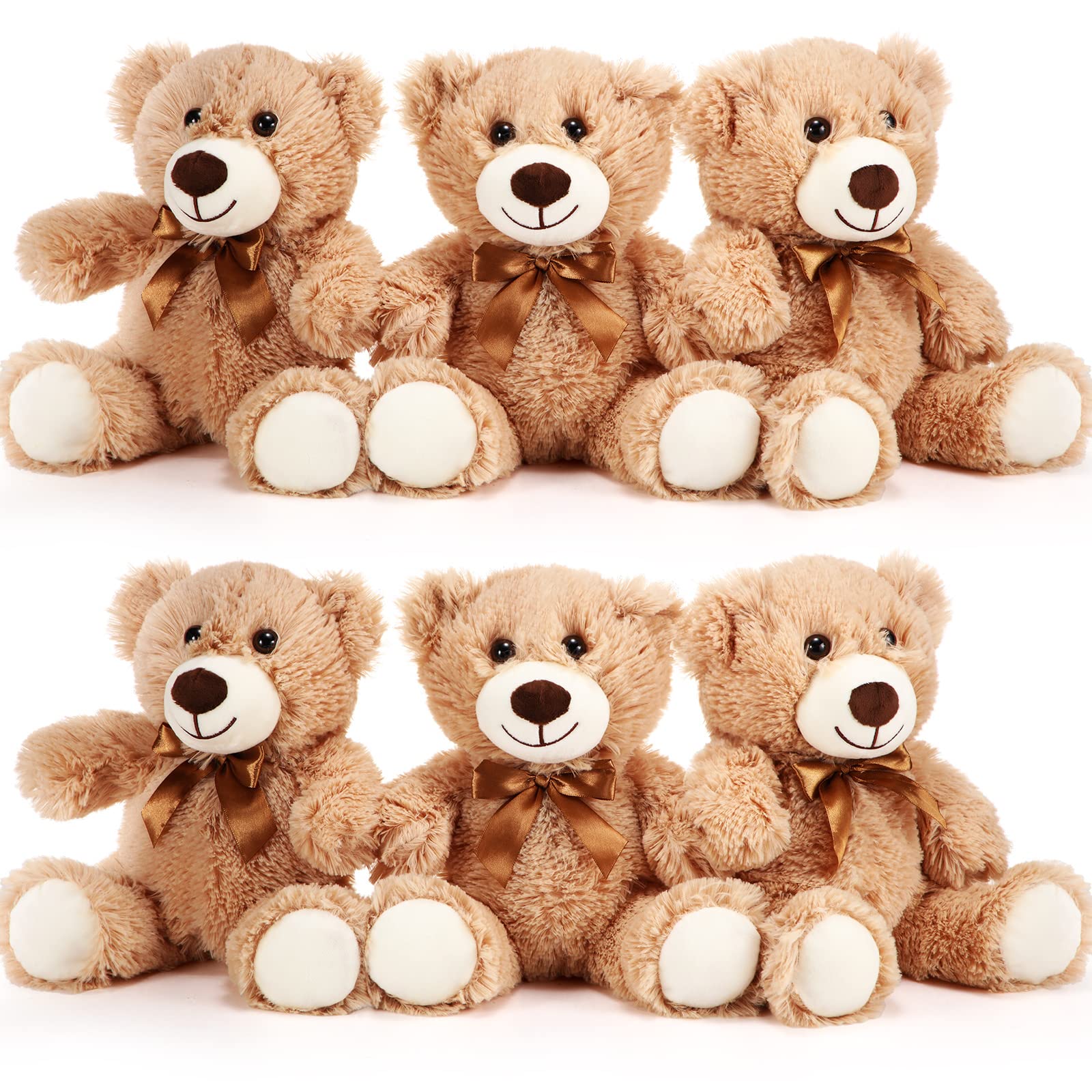 HyDren 6 Pcs Bears Bulk Stuffed Animal Small Bears Baby Shower Bears Plush Toys Employee Appreciation Easter Graduation Gifts(Light Brown, Long Plush)