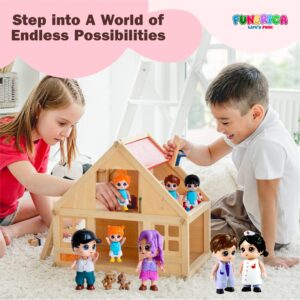 FUNERICA Dollhouse People Figures Playset - Adorable Dollhouse Family Members with Pets, Doctor, and Nurse. Little People Figures Doll House Accessories Toys