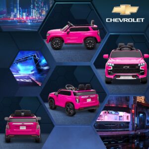 Aosom Chevrolet Tahoe Licensed Kids Ride on Car, 12V Battery Powered Kids Electric Car with Remote Control, 4-Wheeler Suspension, Music, Lights, Horn, for Ages 3-6 Years Old, Pink