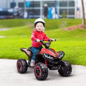 Aosom 12V Kids ATV Quad Car with Forward & Backward Function, Four Wheeler for Kids with Wear-Resistant Wheels, Music, Electric Ride-on ATV for Toddlers Ages 3+ Years Old, Red