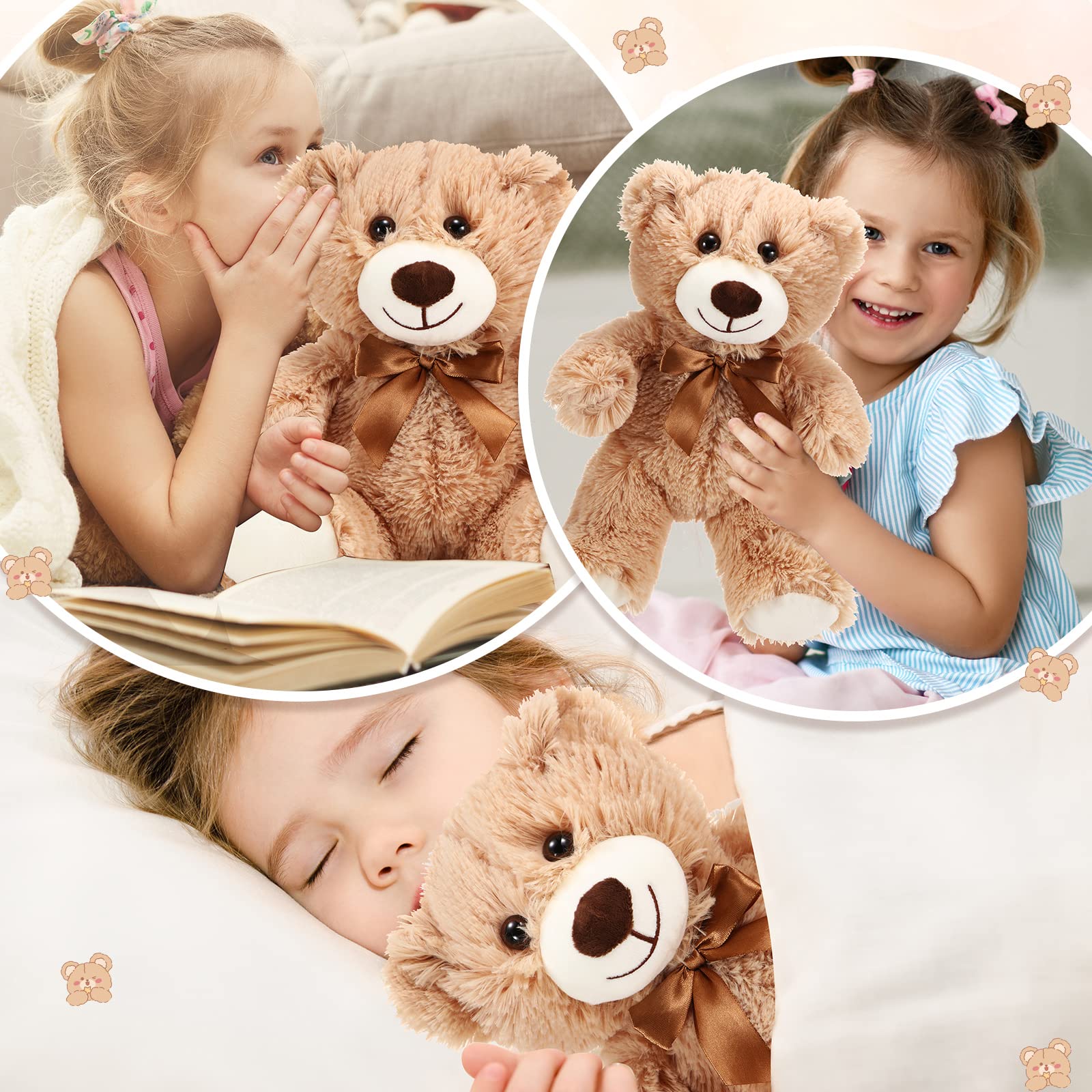 HyDren 6 Pcs Bears Bulk Stuffed Animal Small Bears Baby Shower Bears Plush Toys Employee Appreciation Easter Graduation Gifts(Light Brown, Long Plush)