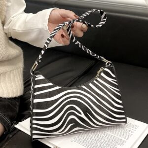 WDIRARA Women's Zebra Print Shoulder Bag Purse Small Zipper Handbag Black and White