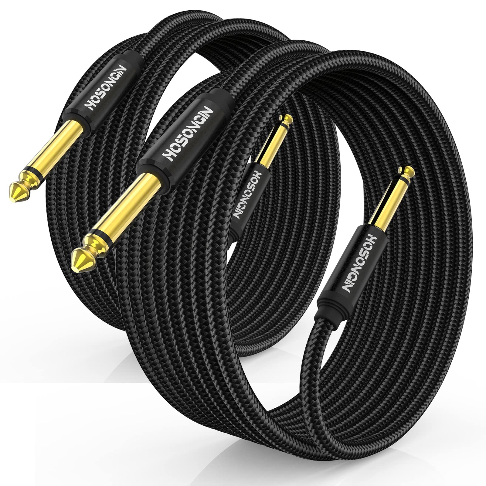 HOSONGIN 1/4 Inch Guitar Instrument Cable 15ft 2-Pack [Nylon Braided Shielded], 1/4 Inch to 1/4 inch TS Male to Male Plug Mono Audio Cord, Quarter Inch 6.35mm Unbalanced Interconnect Line - 15 feet