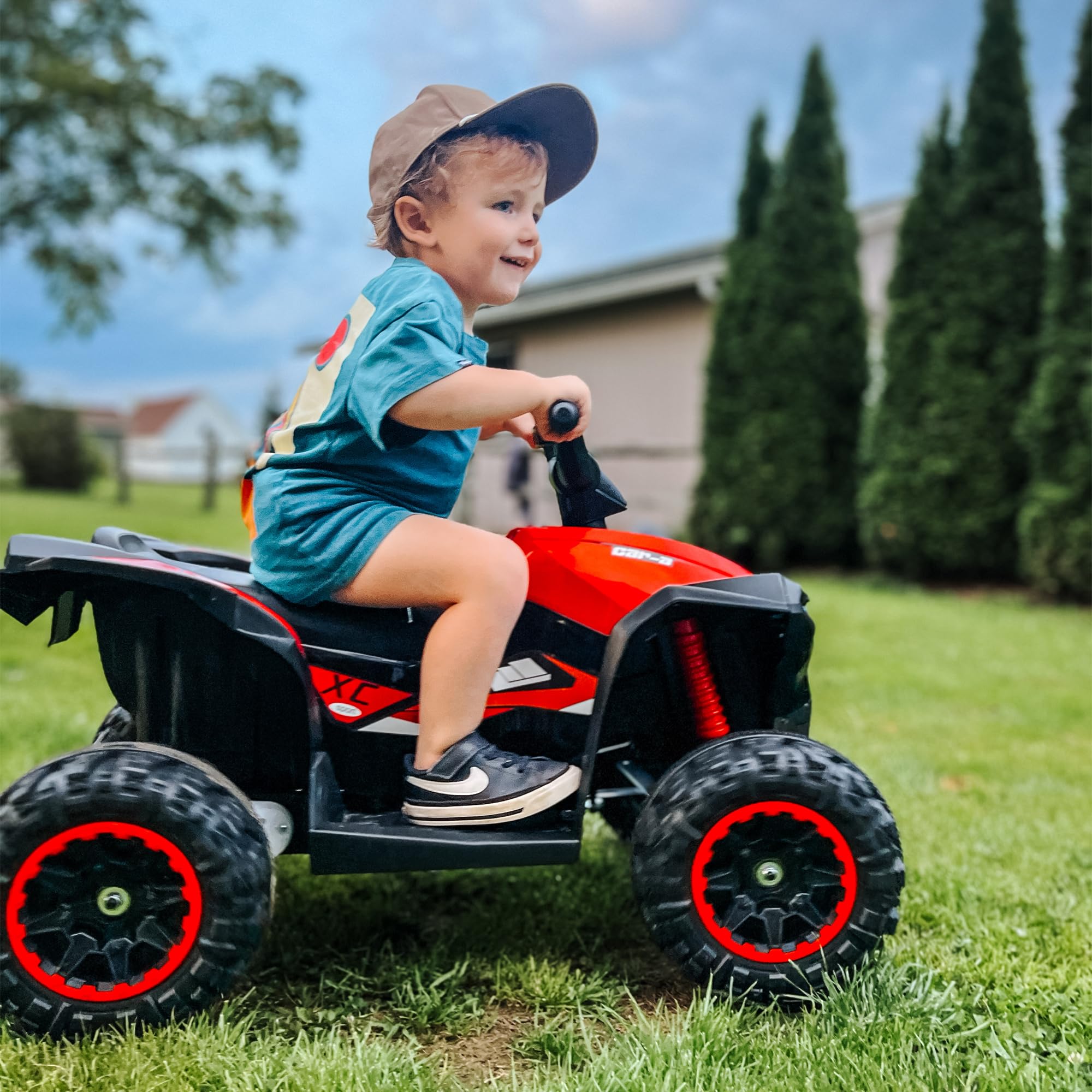 Aosom 12V Kids ATV Quad Car with Forward & Backward Function, Four Wheeler for Kids with Wear-Resistant Wheels, Music, Electric Ride-on ATV for Toddlers Ages 3+ Years Old, Red