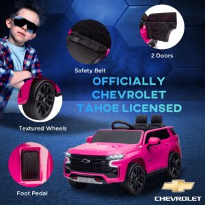 Aosom Chevrolet Tahoe Licensed Kids Ride on Car, 12V Battery Powered Kids Electric Car with Remote Control, 4-Wheeler Suspension, Music, Lights, Horn, for Ages 3-6 Years Old, Pink