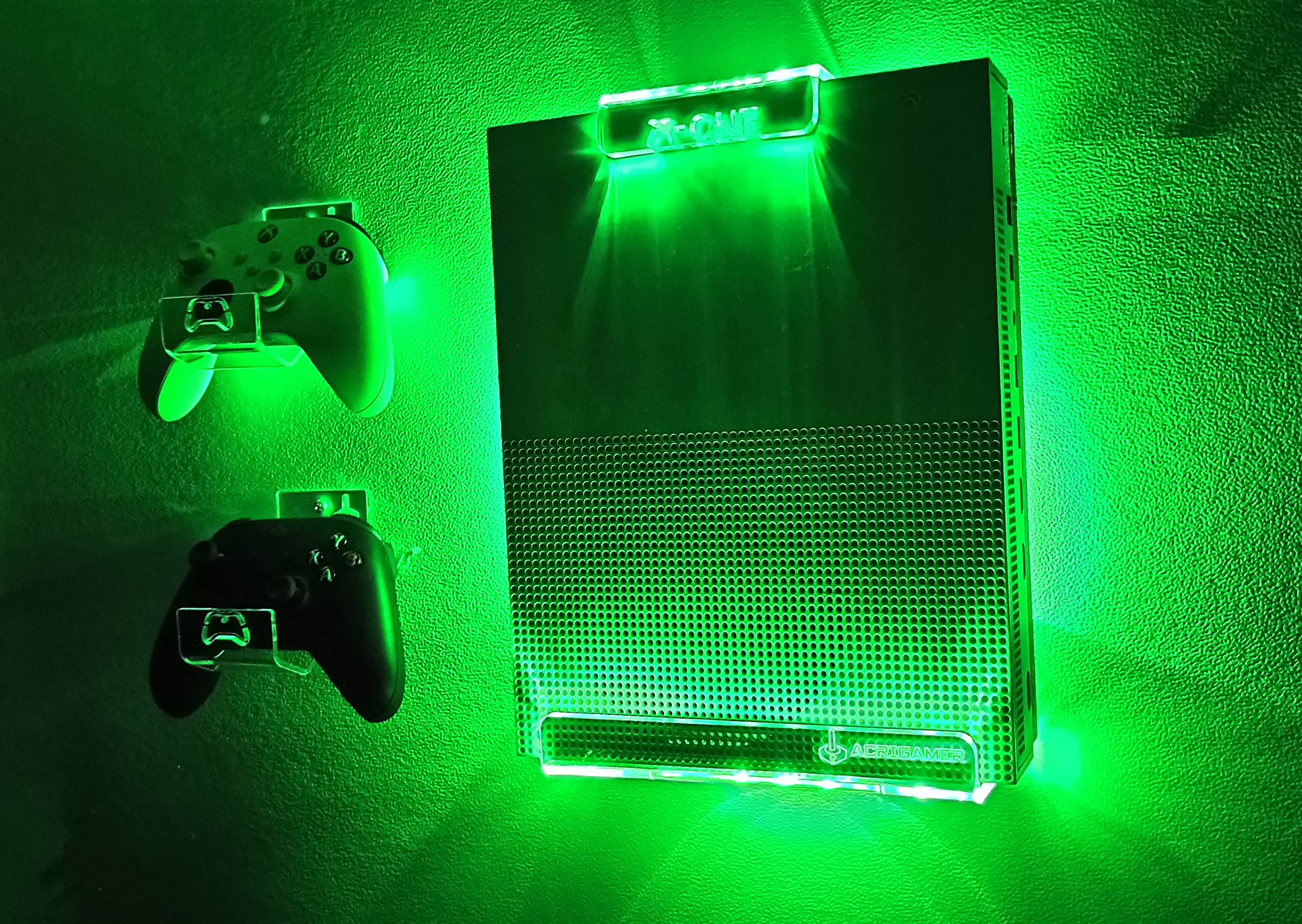 WALL MOUNT FOR XBOX ONE WITH MULTICOLOR LED LIGHTING KIT + 2 CONTROL MOUNT (one S or X)