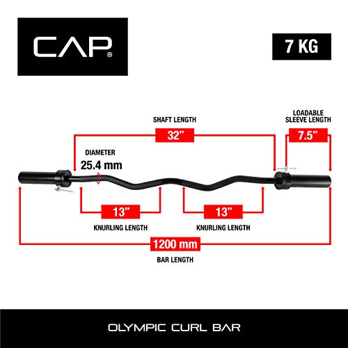 CAP Barbell Olympic EZ Curl Bar, Black (New Version), 47-Inch (OBIS-47B)