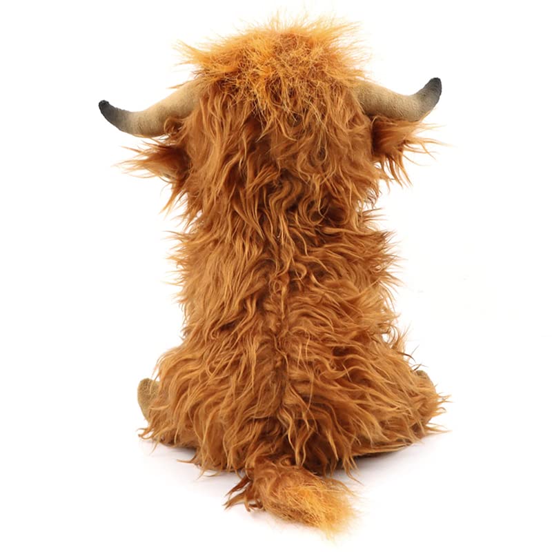 TMEEIHNSS Highland Cow Stuffed Animals Plush Toy Fluffy Bull Animal Doll Soft Gift for Kids Boys Girls, 10 inch Tall