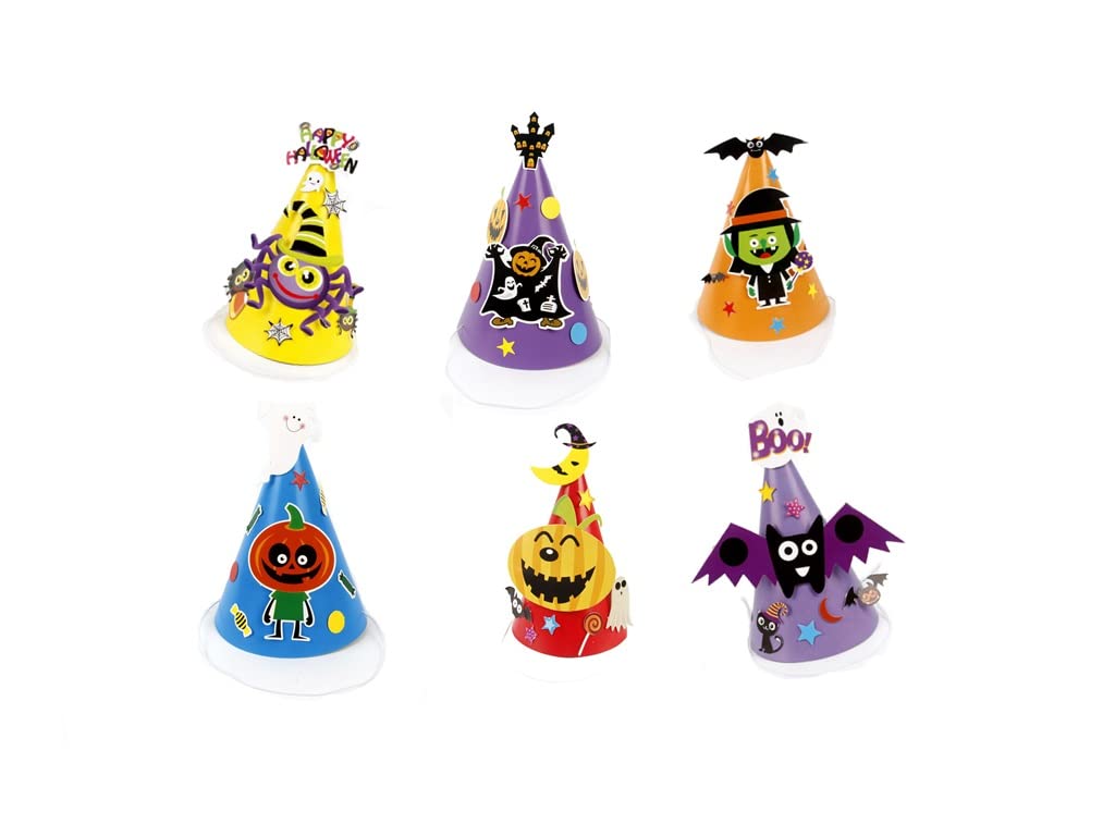 Halloween Party Hat Assorted 6 Count DIY Art Craft For Kids (A)