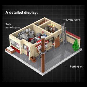 PHYNEDI C61031W Japanese Initial D Tofu Shop Bricks Model, MOC DIY Assembly Small Particle Architecture Construction Building Toy Set (1,908 Pieces)