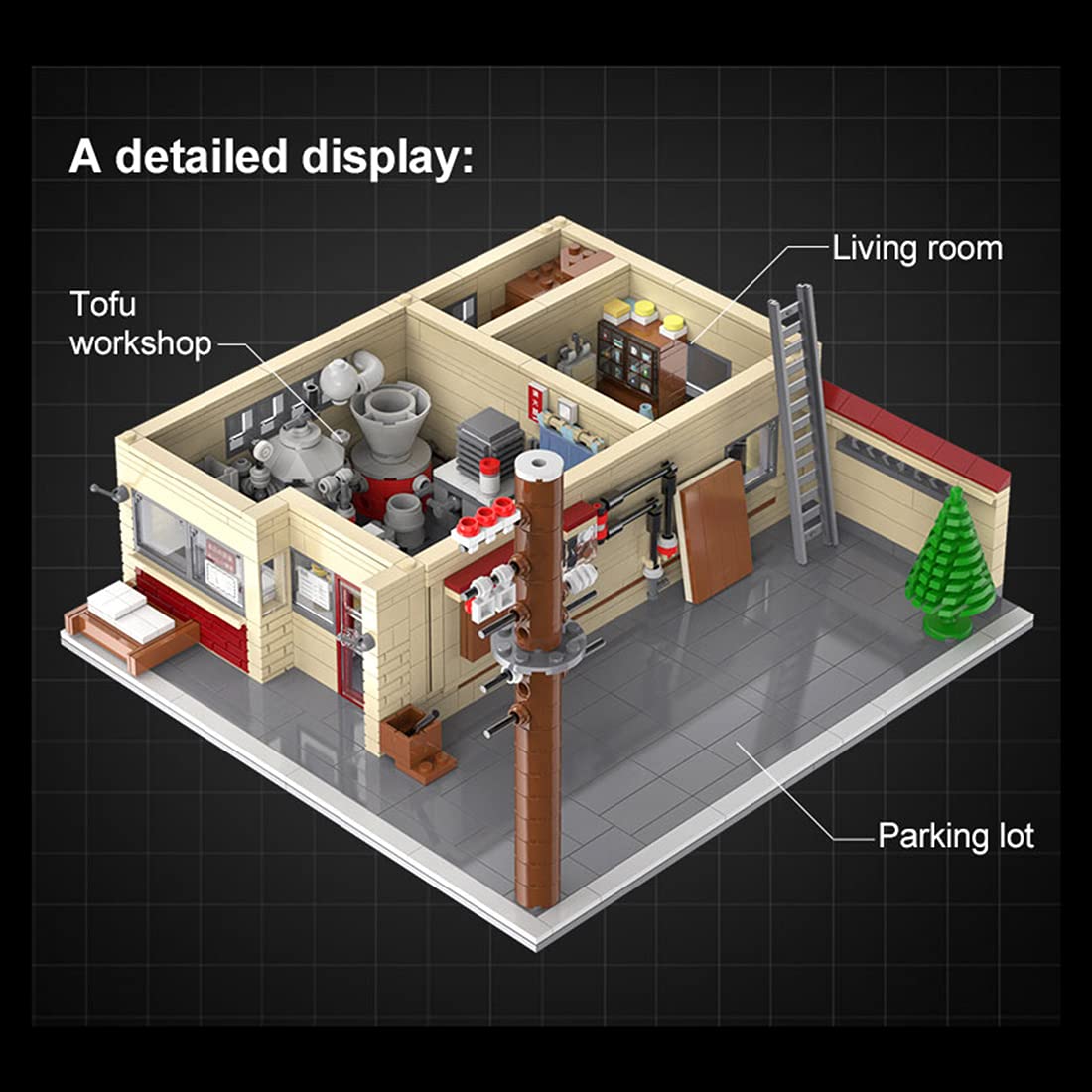 PHYNEDI C61031W Japanese Initial D Tofu Shop Bricks Model, MOC DIY Assembly Small Particle Architecture Construction Building Toy Set (1,908 Pieces)