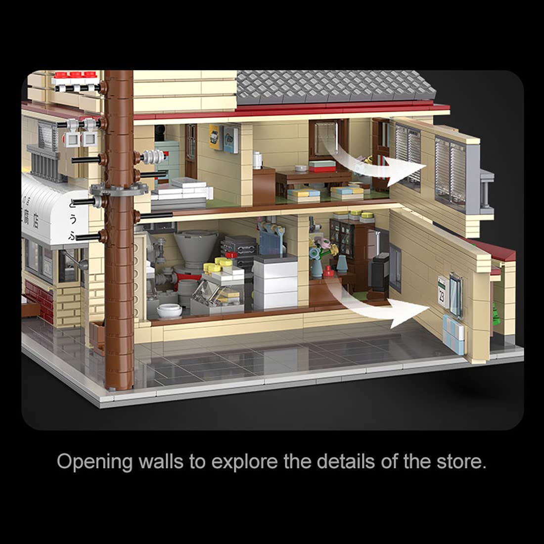 PHYNEDI C61031W Japanese Initial D Tofu Shop Bricks Model, MOC DIY Assembly Small Particle Architecture Construction Building Toy Set (1,908 Pieces)