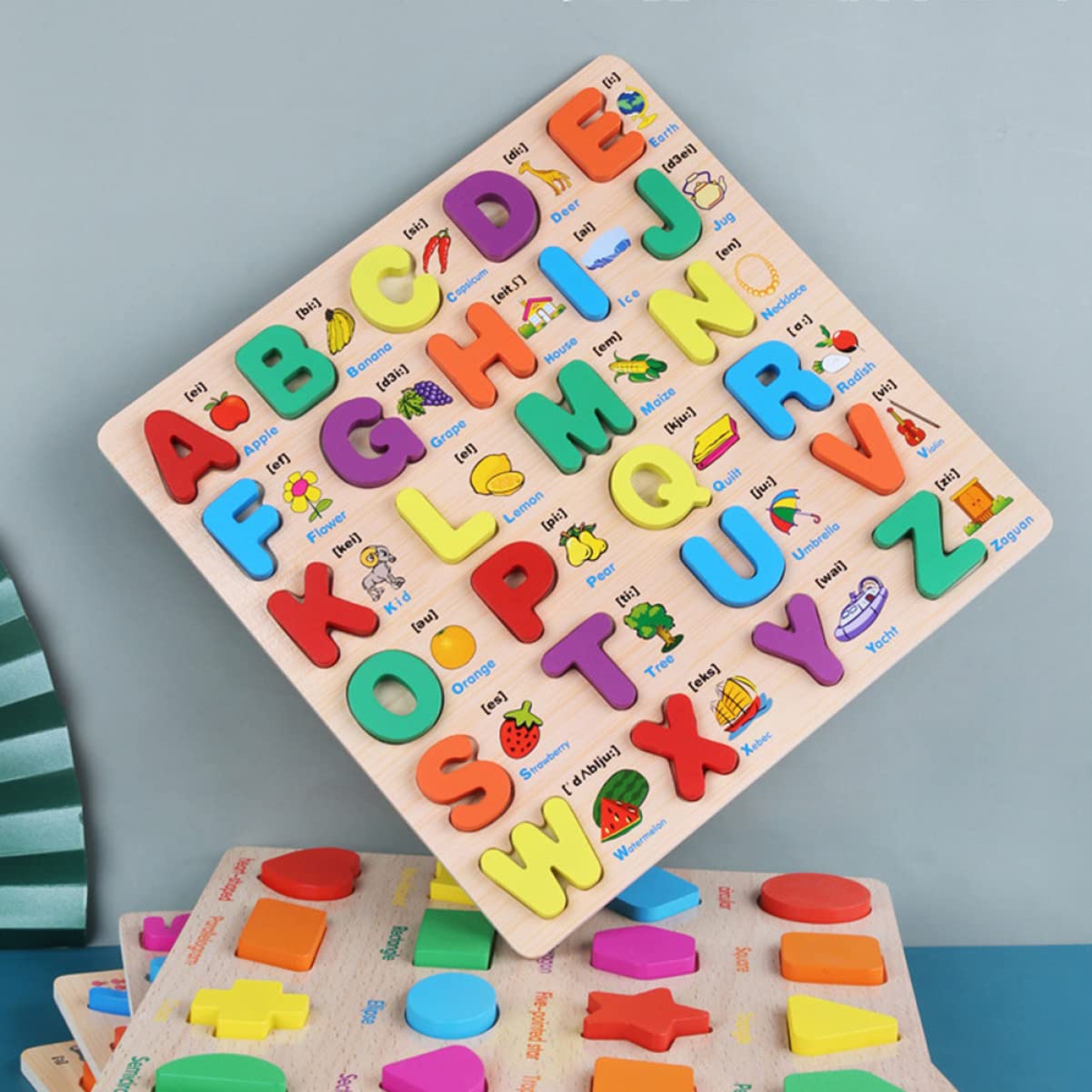 TOYANDONA 4 Sets Puzzle Wooden Jigsaw Puzzle Letter- Match Playthings Preschool Board Games Wooden Jigsaw Toy Preschool Shape Puzzles Wooden Math Puzzles Classification Board Child Number