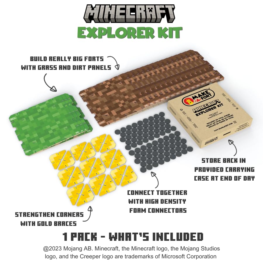 Minecraft Explorer Kit - Build Minecraft in The Real World - Endless Play for Ages 8 and Up - Build Forts, Mazes, Tunnels, and More - Durable, Reusable, and Made in USA (1 Pack)