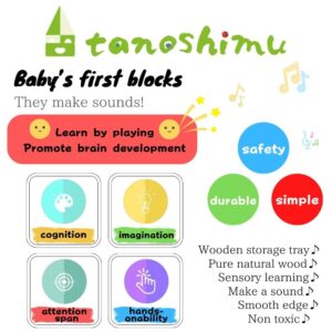 tanoshimu Baby’s First Wooden Sound Blocks，42pcs - Natural Beech Wood - Montessori Building Blocks STEM Preschool Educational Wooden Stacking Toys for 3 4 5 Year Old Boys Girls Gifts