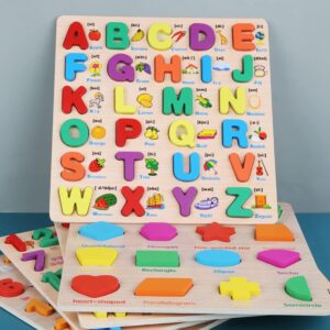 TOYANDONA 4 Sets Puzzle Wooden Jigsaw Puzzle Letter- Match Playthings Preschool Board Games Wooden Jigsaw Toy Preschool Shape Puzzles Wooden Math Puzzles Classification Board Child Number