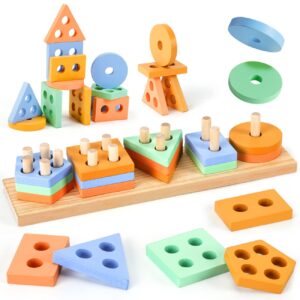 edujoy montessori toys for 1 year old boy gifts, shape sorter baby toys 12-18 months, wooden sorting stacking toys for toddlers 1-3, one year old boy toys preschool color learning for girl age 1-2