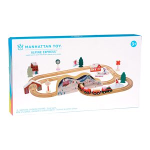 Manhattan Toy Alpine Express 49-Piece Wooden Toy Train Set with Scenic Accessories for Toddlers 3 Years and Up Multicolor