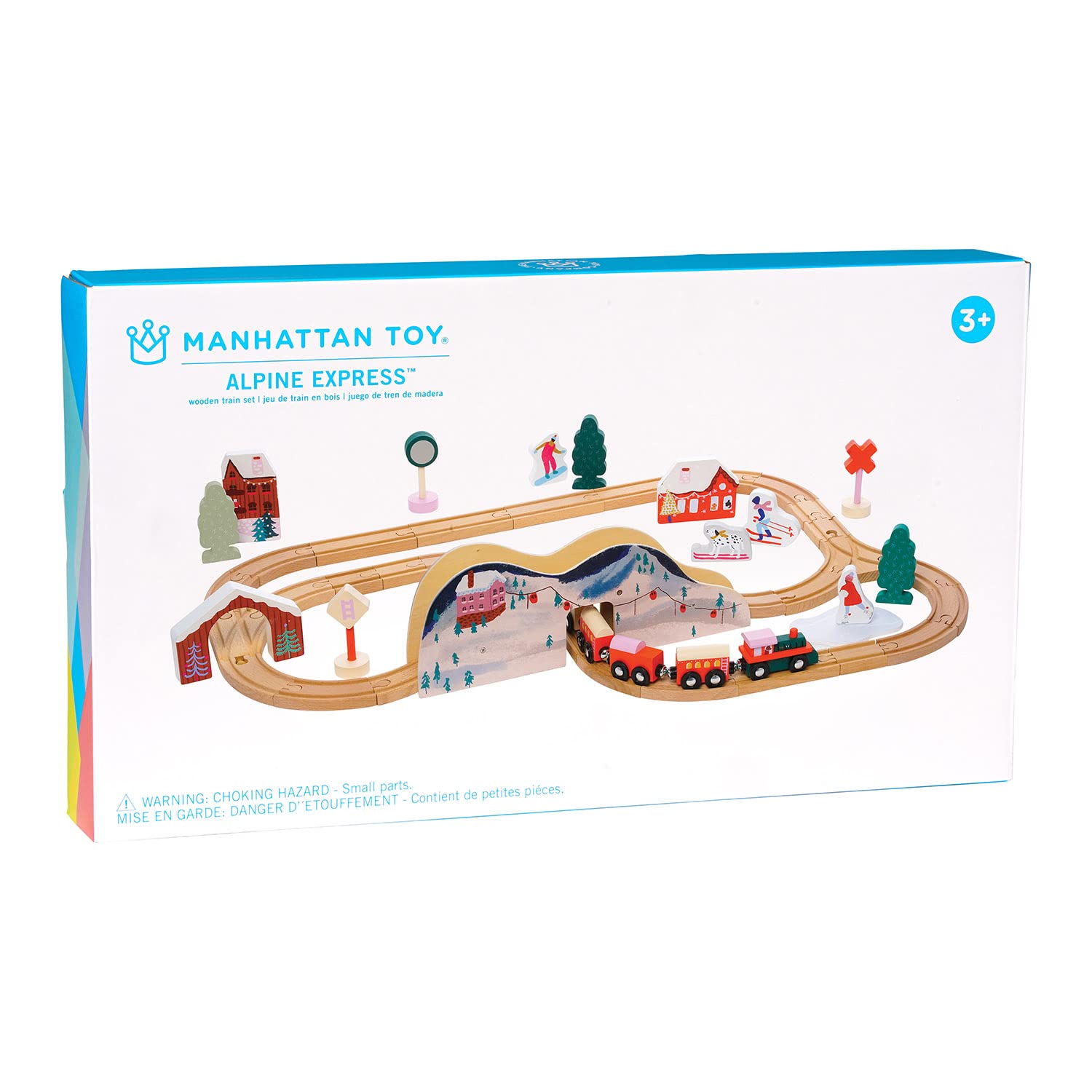 Manhattan Toy Alpine Express 49-Piece Wooden Toy Train Set with Scenic Accessories for Toddlers 3 Years and Up Multicolor