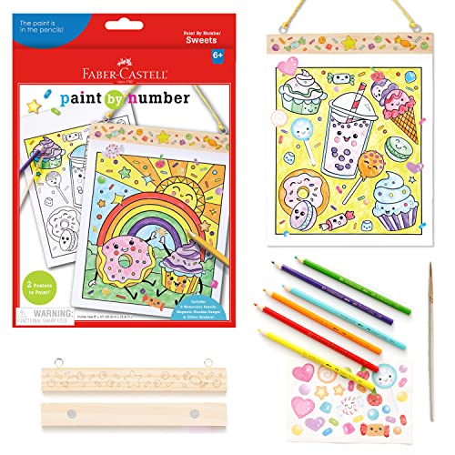 Faber-Castell Paint by Number Sweets - Kids Watercolor Paint by Number Craft for Ages 6-8+