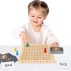 HOTBEST Wooden Math Multiplication Board Montessori Children Counting Toy Educational Multiplication Board Game Wooden Math Blocks Board for Toddlers Kids Over 3 Years Old