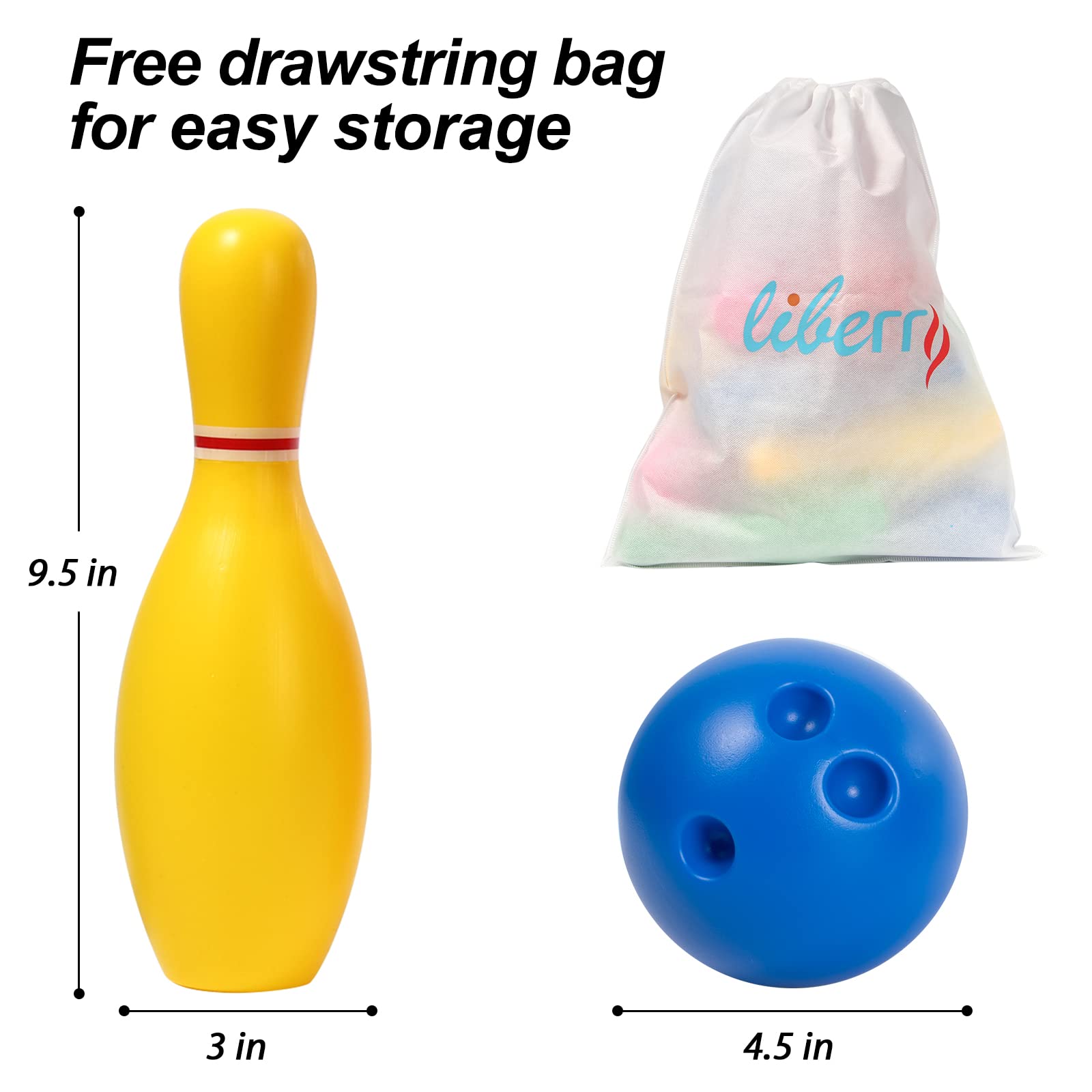 Liberry Toy Bowling Set for Kids Ages 2 3 4 5, Includes 10 Plastic Pins & 2 Balls, Toddler Indoor Outdoor Activity Games, Educational Birthday Gifts for Boys Girls