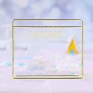 NUOBESTY Doll Hangers Miniature Garment Rack with 10pcs Mini Clothes Hangers Metal Dress Outfit Holders for Closet Wardrobe Dollhouse Furniture Accessories Golden Doll Closet