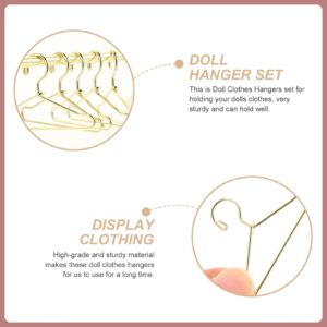 NUOBESTY Doll Hangers Miniature Garment Rack with 10pcs Mini Clothes Hangers Metal Dress Outfit Holders for Closet Wardrobe Dollhouse Furniture Accessories Golden Doll Closet