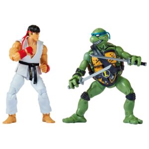 BANDAI 2 Pack | Teenage Mutant Ninja Turtles Leonardo Vs Street Fighter Ryu Action Figures | 6'' and Turtle with Articulation, P81251