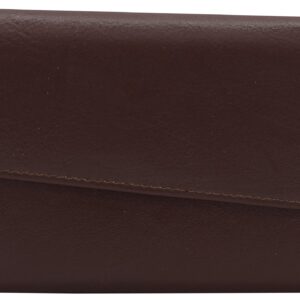 MARSHAL Women's Genuine Leather RFID Trifold Checkbook Slim Wallet for Ladies (Brown)