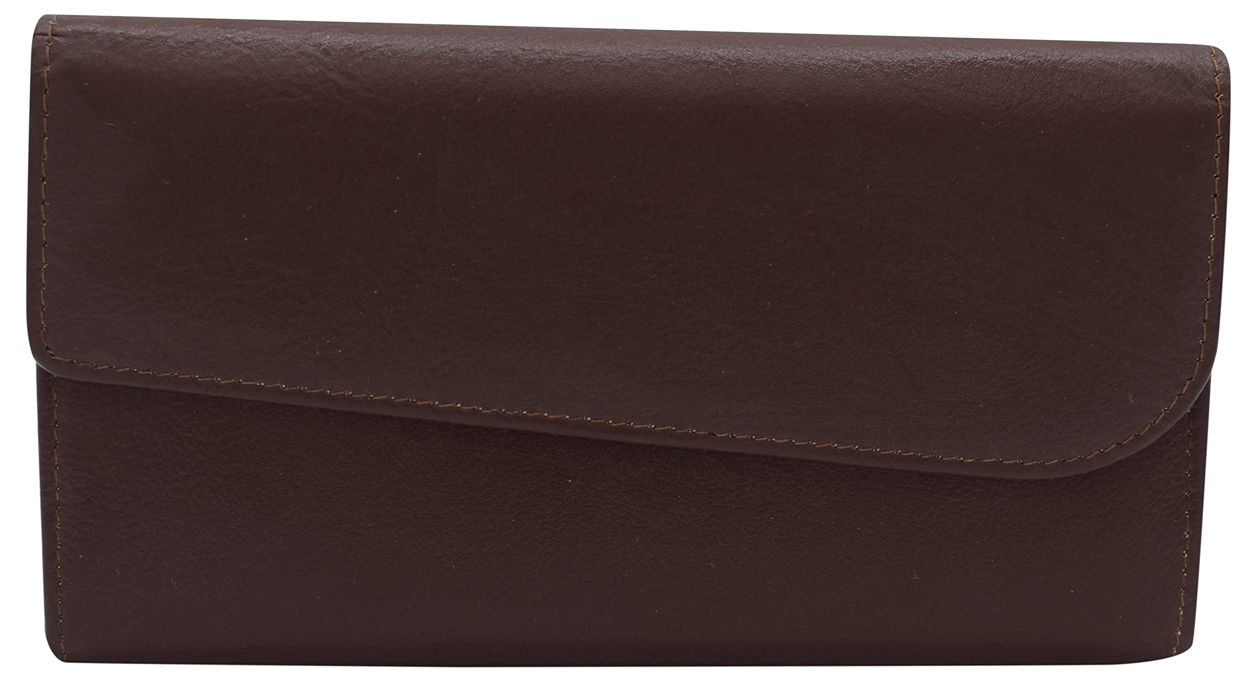 MARSHAL Women's Genuine Leather RFID Trifold Checkbook Slim Wallet for Ladies (Brown)