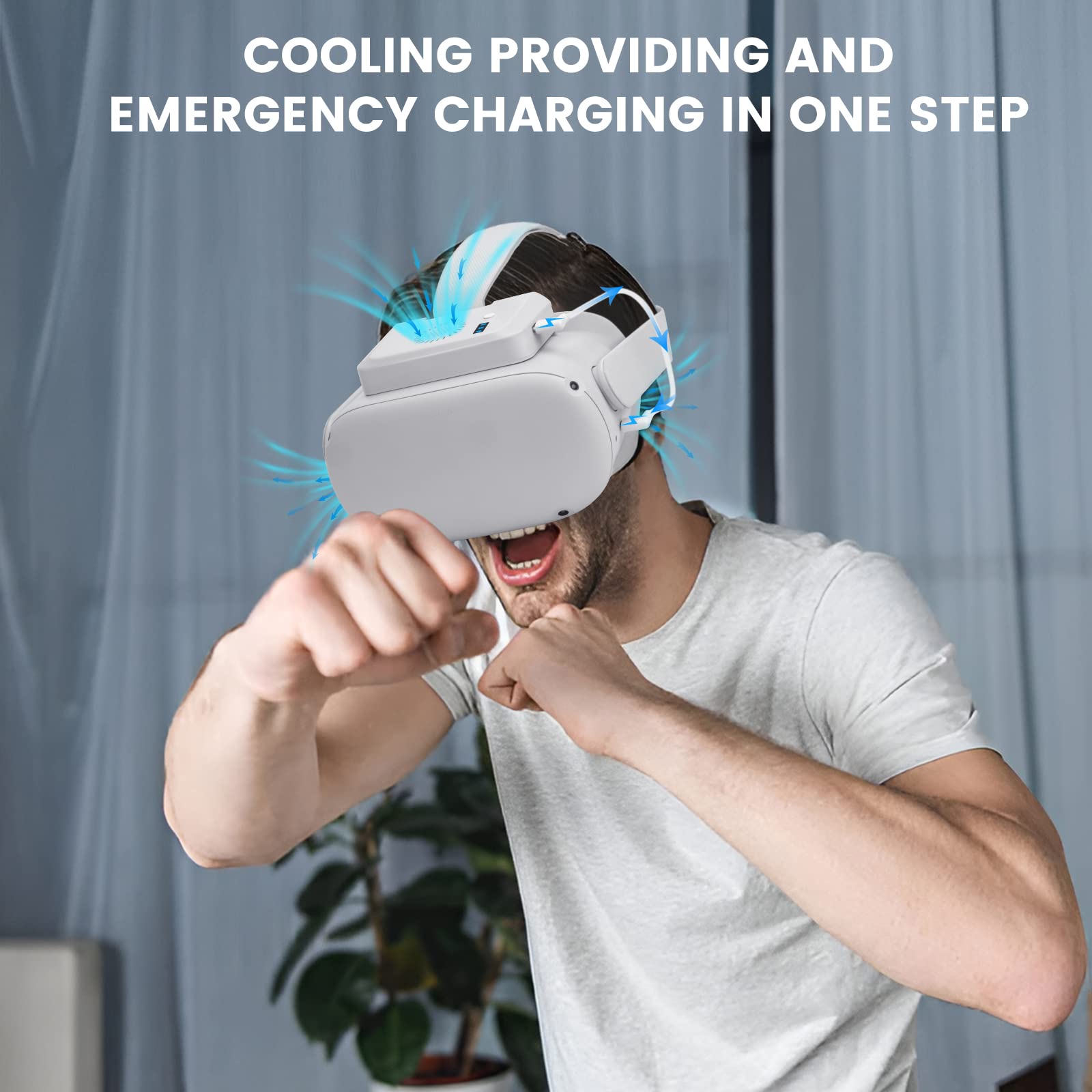 Lampelc Cooling Fan for Meta/Oculus Quest 2, VR Facial Interface Air Circulation with 3 Speed, 2X Soft PU and Foam Face Cover, Light-Proof Nose Pad, Relieve Lens Fogging and Hot Air