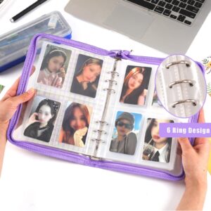 4-Pocket Kpop Photocard Holder Book with 30Pcs Inner Pages 6 Ring A5 Photocard Binder Card Collect Book Hold Up to 240 Cards (Purple)