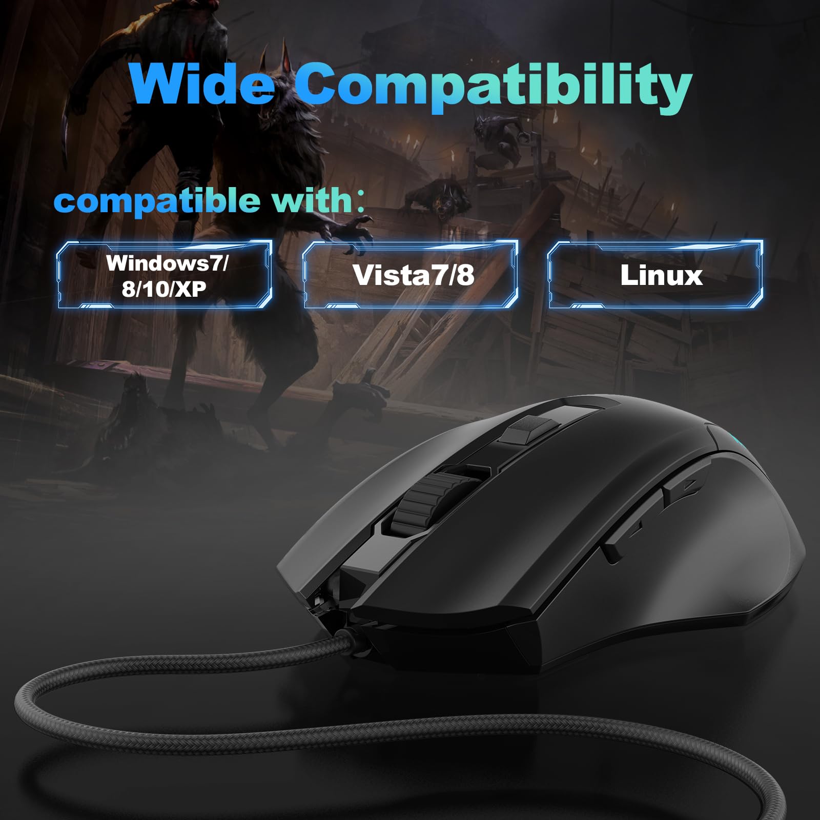 RaceGT Wired RGB Gaming Mouse, Ergonomic Mouse with 7 Backlight RGB Lighting Modes, up to 3600 DPI,6 Buttons for Windows/PC/Mac/Laptop Gamer (Black)