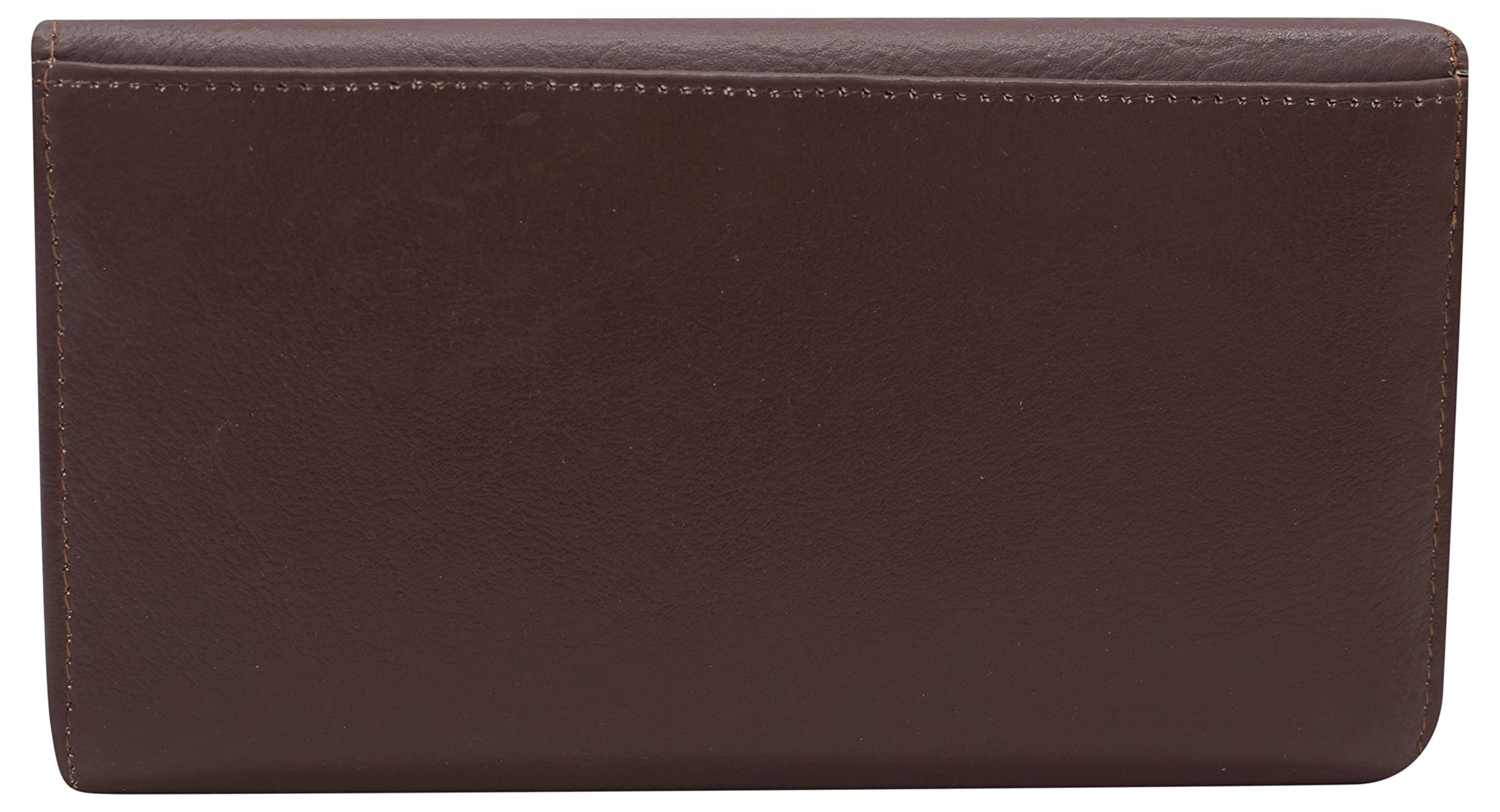 MARSHAL Women's Genuine Leather RFID Trifold Checkbook Slim Wallet for Ladies (Brown)